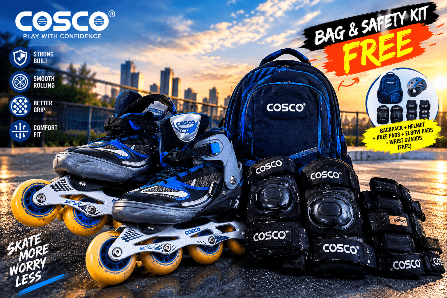 Adjustable Inline Skates For shoe no. 7 to 10 and free assesories