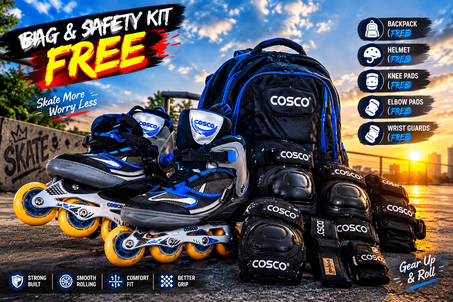 Adjustable Inline Skates For shoe no. 7 to 10 and free assesories - Photo 2